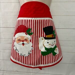 Vintage Holiday Apron Santa & Snowman Red & White Striped Christmas Baking